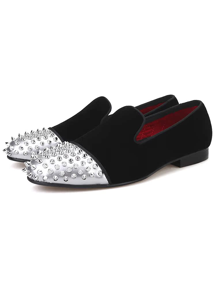 New Patent Leather Rivet Men's Velvet Loafers British Trendy Low-top Shoes Slip-on Shoes Men's Lazy Shoes