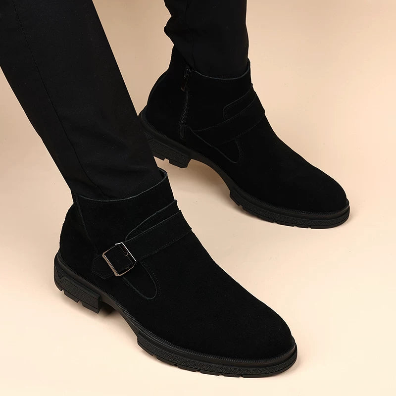 Men's Genuine Leather Martin Boots, Height Increasing, Suede
