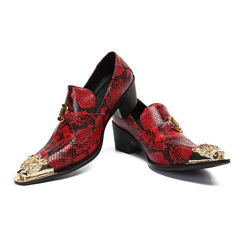 Pointed toe sleeve foot inner heel men's shoes, shiny leather trendy shoes, business casual leather shoes, British Korean trendy red shoes