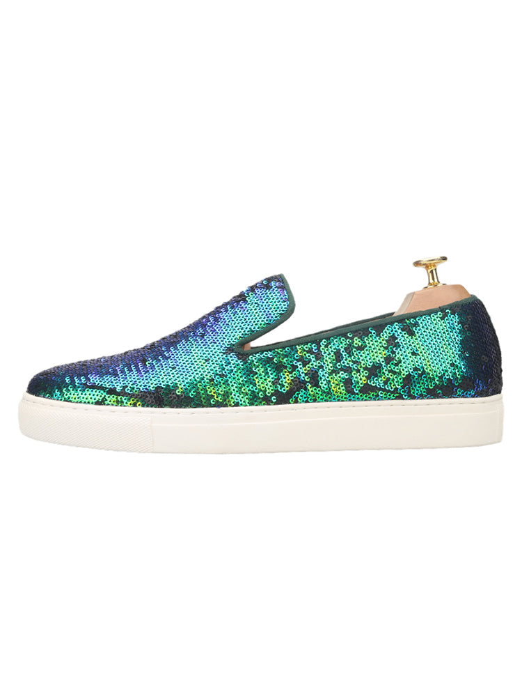 Pilgida sequined casual shoes, white thick-soled loafers, blue and green, heightening, versatile men's shoes, large size