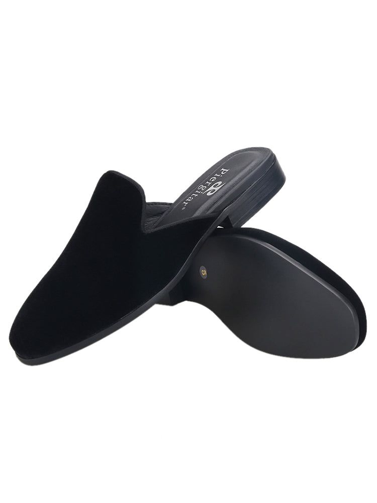 Imported velvet men's Baotou slippers European and American style men's Mule slippers genuine leather lining one-leg low-heeled slippers