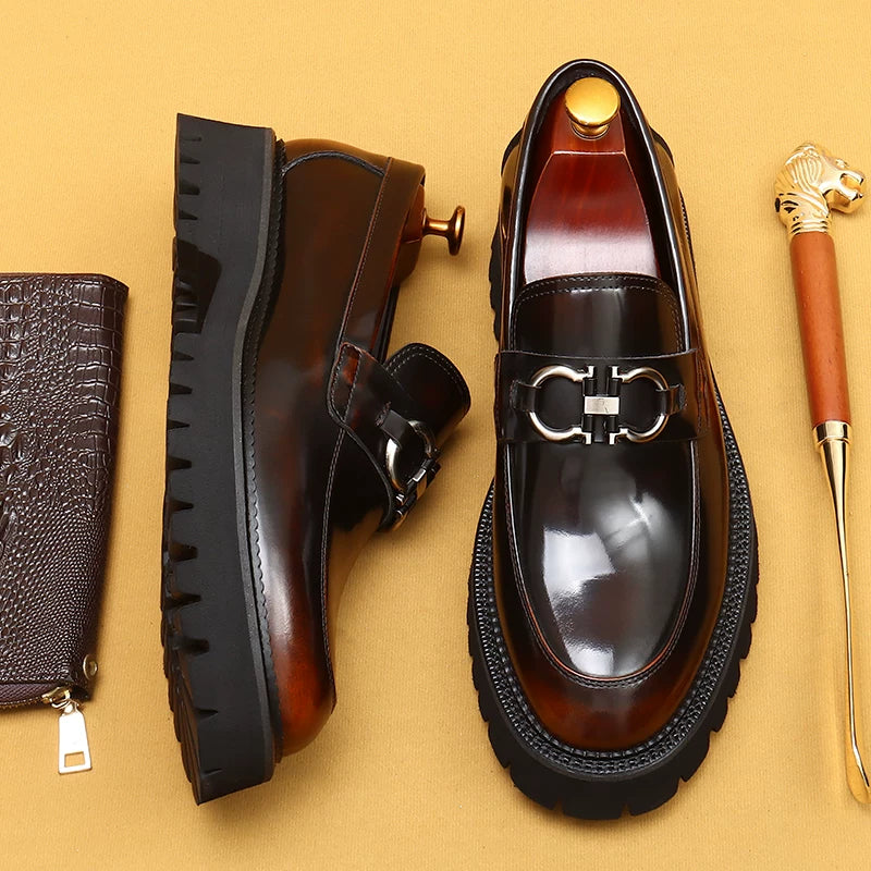 Men's Genuine Leather Loafers, Thick Sole, Slip-On
