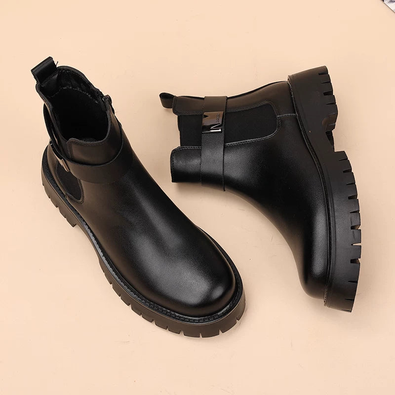 Men's Patent Leather Martin Boots, Height Increasing, Thick Sole