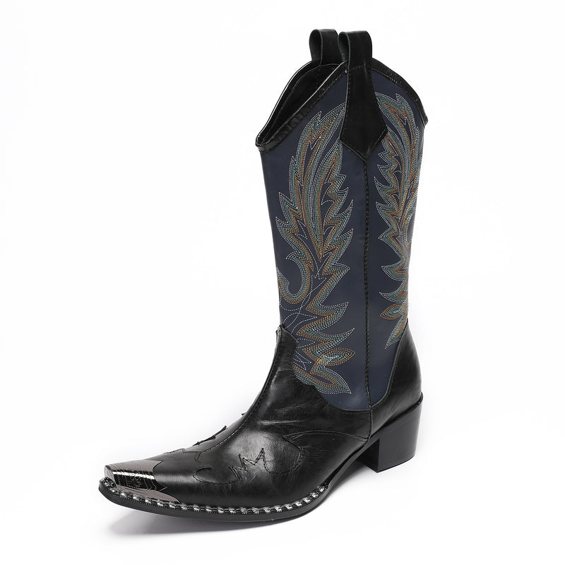 Men's Leather Boots, Embroidered, Retro, Style 211