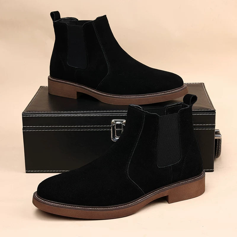 Men's Brown Genuine Leather Martin Boots, Soft Sole, British Style