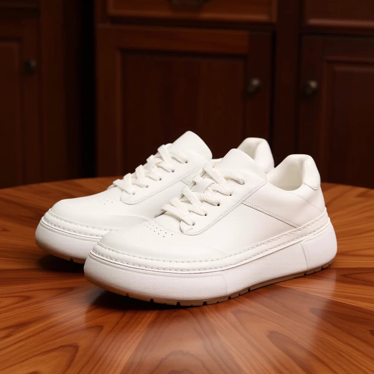Men's Genuine Leather Skate Shoes, Height Increasing, Thick Sole