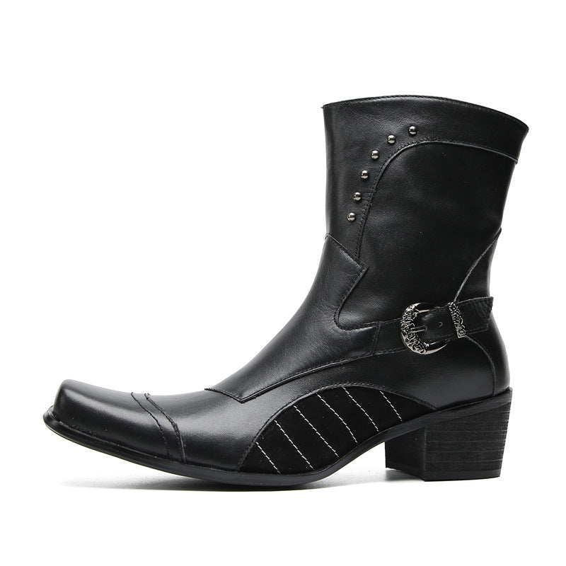 Cowhide high-top Mongolian riding boots cowhide men's boots trendy motorcycle boots retro Martin boots breathable work boots knight boots