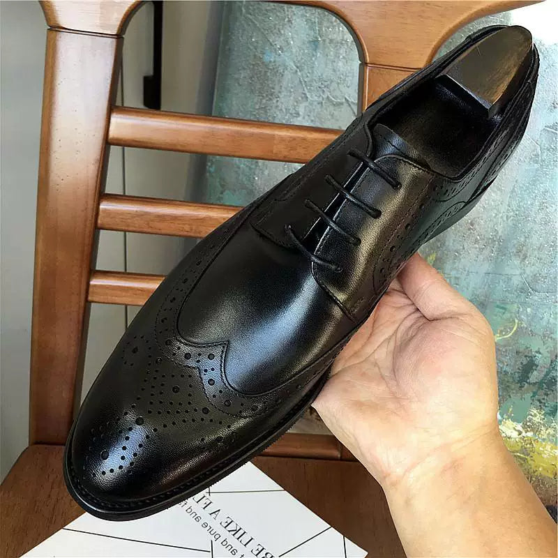 Men's Genuine Leather Wedding Shoes, Pointed Toe, British Style