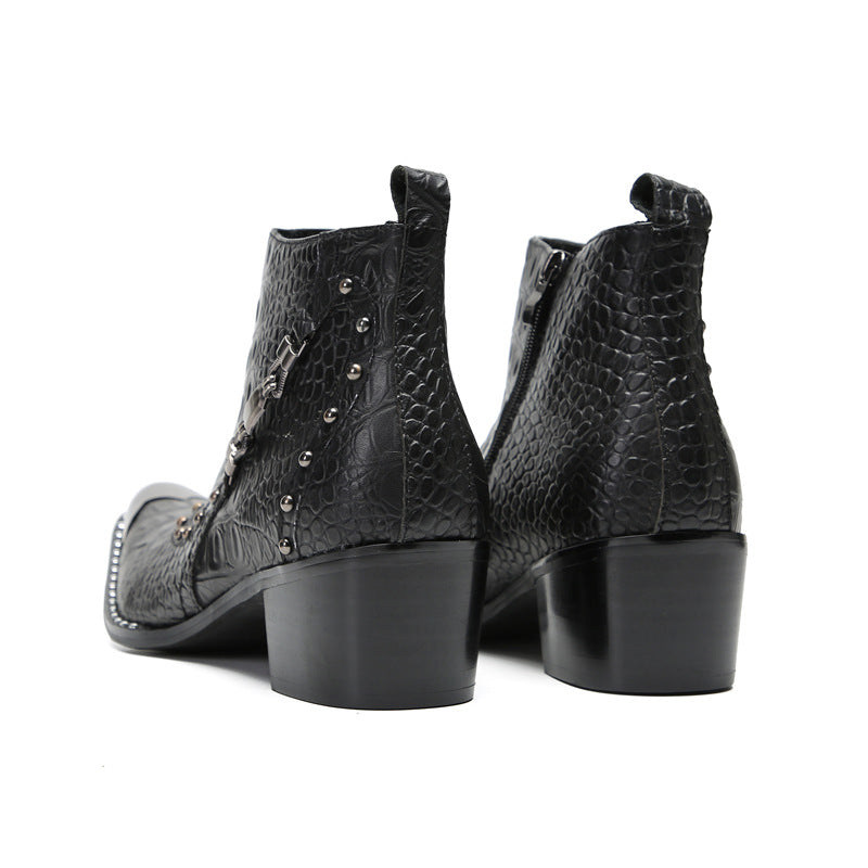 Spring and autumn British Korean style men's boots pointed toe high-top leather shoes fashion brand short boots men's Martin boots trendy leather boots