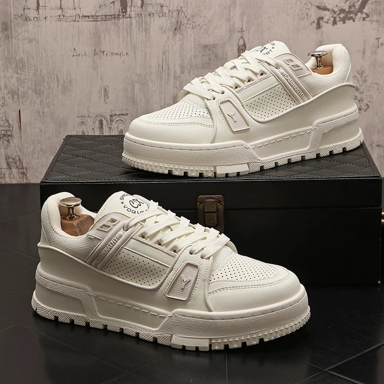 Men's Platform Breathable Low-Top White Skate Sneakers Casual 2025 Summer New