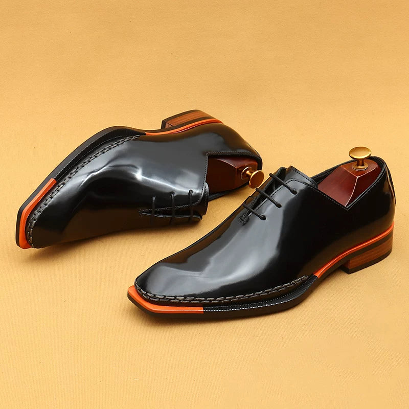 Men's Patent Leather Leather Shoes, Square Toe, Glossy