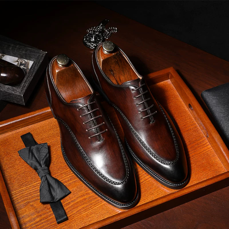 Men's Brown Genuine Leather Leather Shoes, Handmade, Pointed Toe