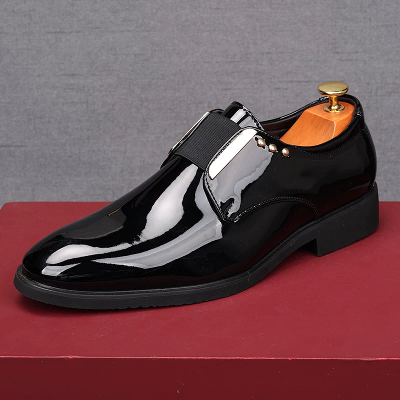 Men's Patent Leather Loafers, Height Increasing, Pointed Toe