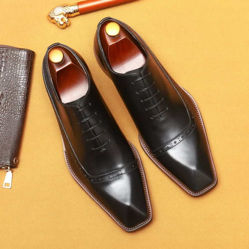 Men's Genuine Leather Leather Shoes, Square Toe, British Style