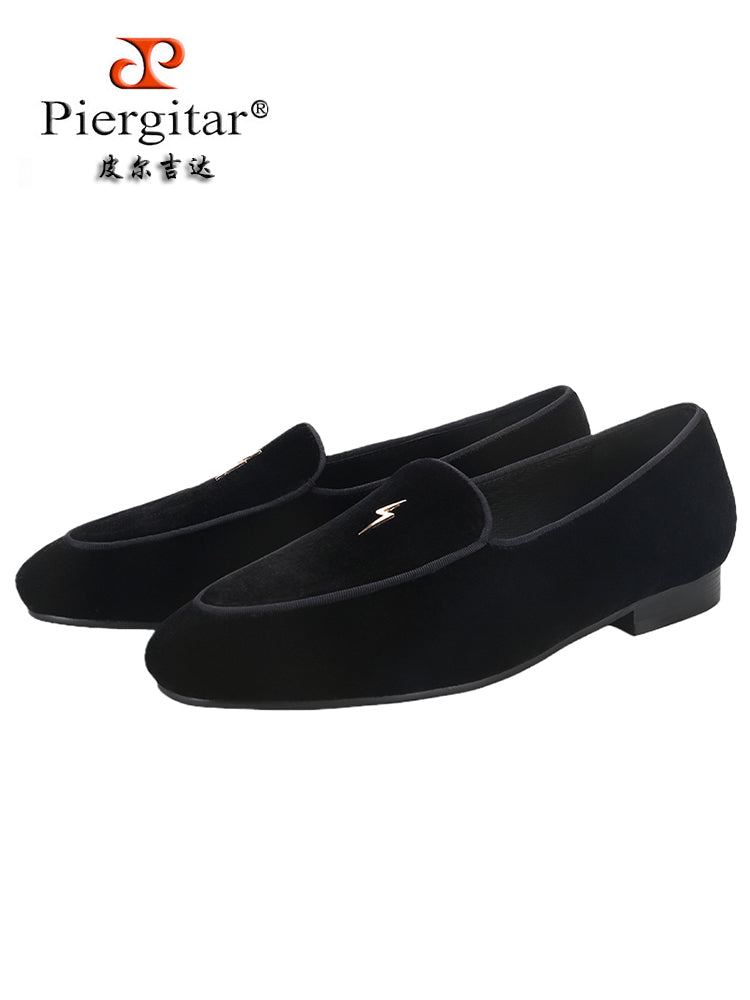 British style classic men's velvet loafers metal small lightning slip-on formal loafers suitable for wedding parties