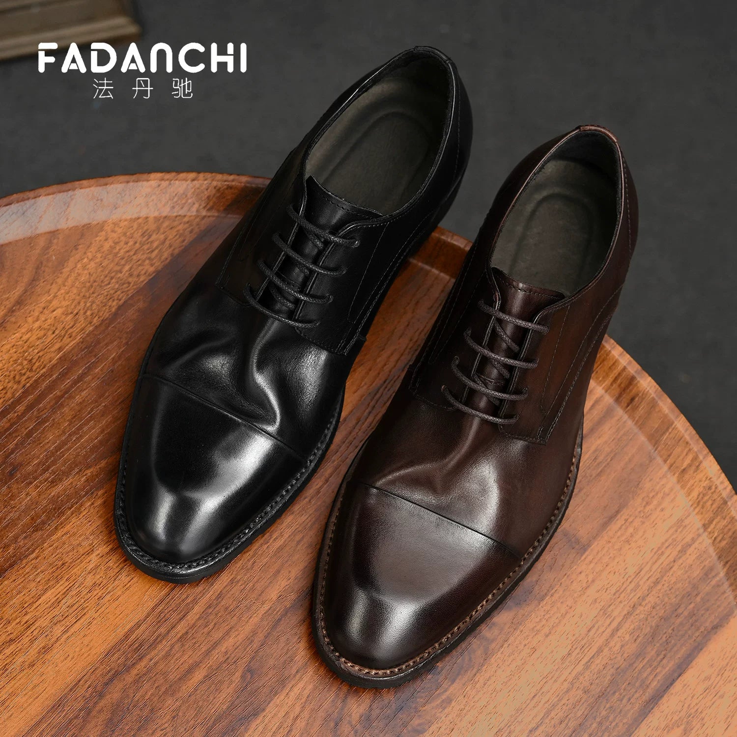Men's Genuine Leather Derby Shoes, Handmade, Business