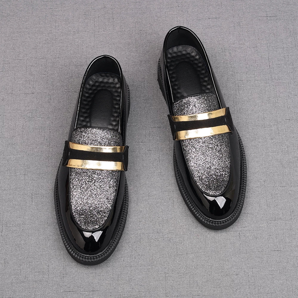 Men's Patent Leather Loafers, Height Increasing, Pointed Toe