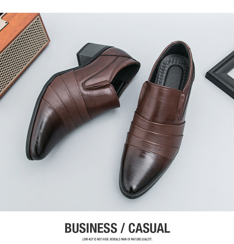 2026 spring new fashion men's business formal leather shoes pointed toe slip-on casual shoes height 7