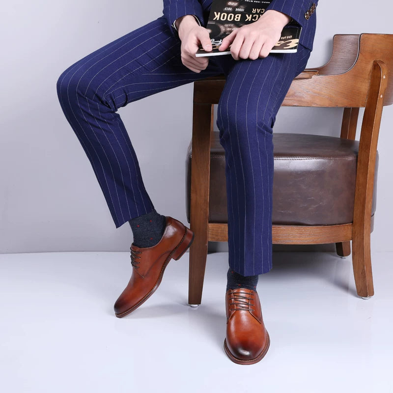 Men's Brown Genuine Leather Leather Shoes, Height Increasing, Handmade