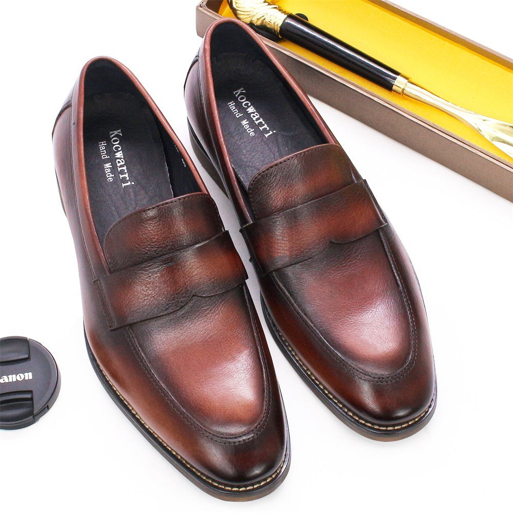 Men's Loafer Leather Soft Leather Raw Rubber Non-Slip Comfortable Wear-Resistant Soft Bottom Classic Business Formal Wear Leather Shoes for Men