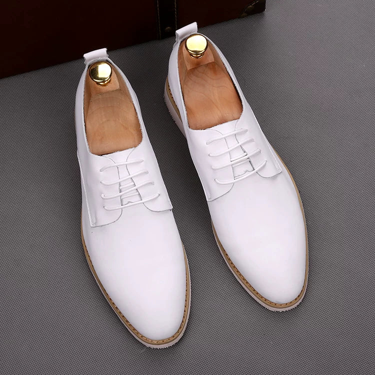 Men's White Genuine Leather Leather Shoes, Height Increasing, Breathable