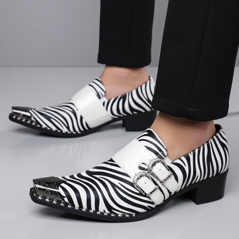Amazon's best-selling cross-border zebra pattern iron toe double buckle leather shoes men's business 2