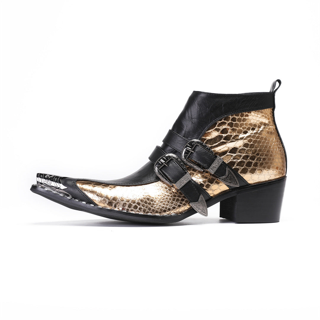 2024 autumn and winter fashion men's shoes fish scales gold glossy pointed leather shoes Korean version hair stylist nightclub performance shoes