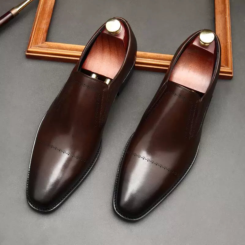 Men's Genuine Leather Derby Shoes, Pointed Toe, Slip-On