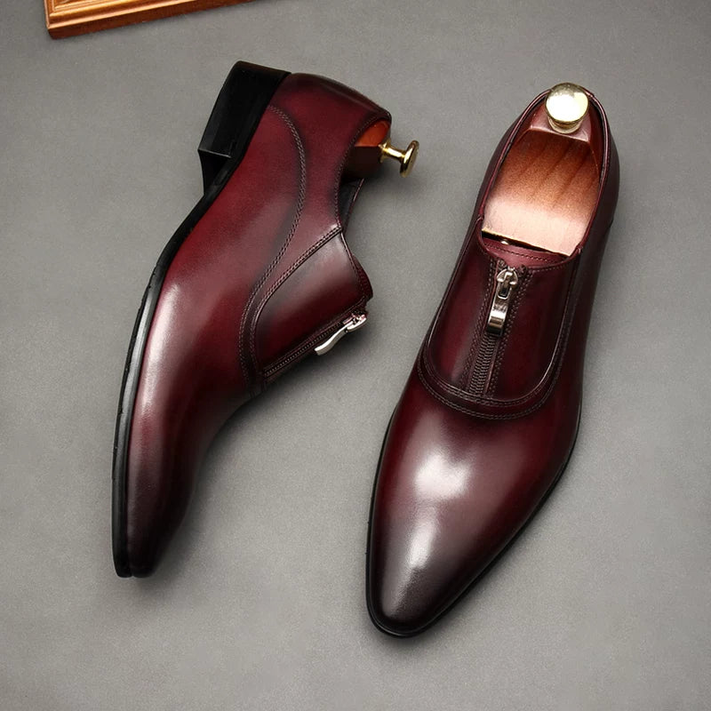 Men's Genuine Leather Wedding Shoes, Pointed Toe, British Style