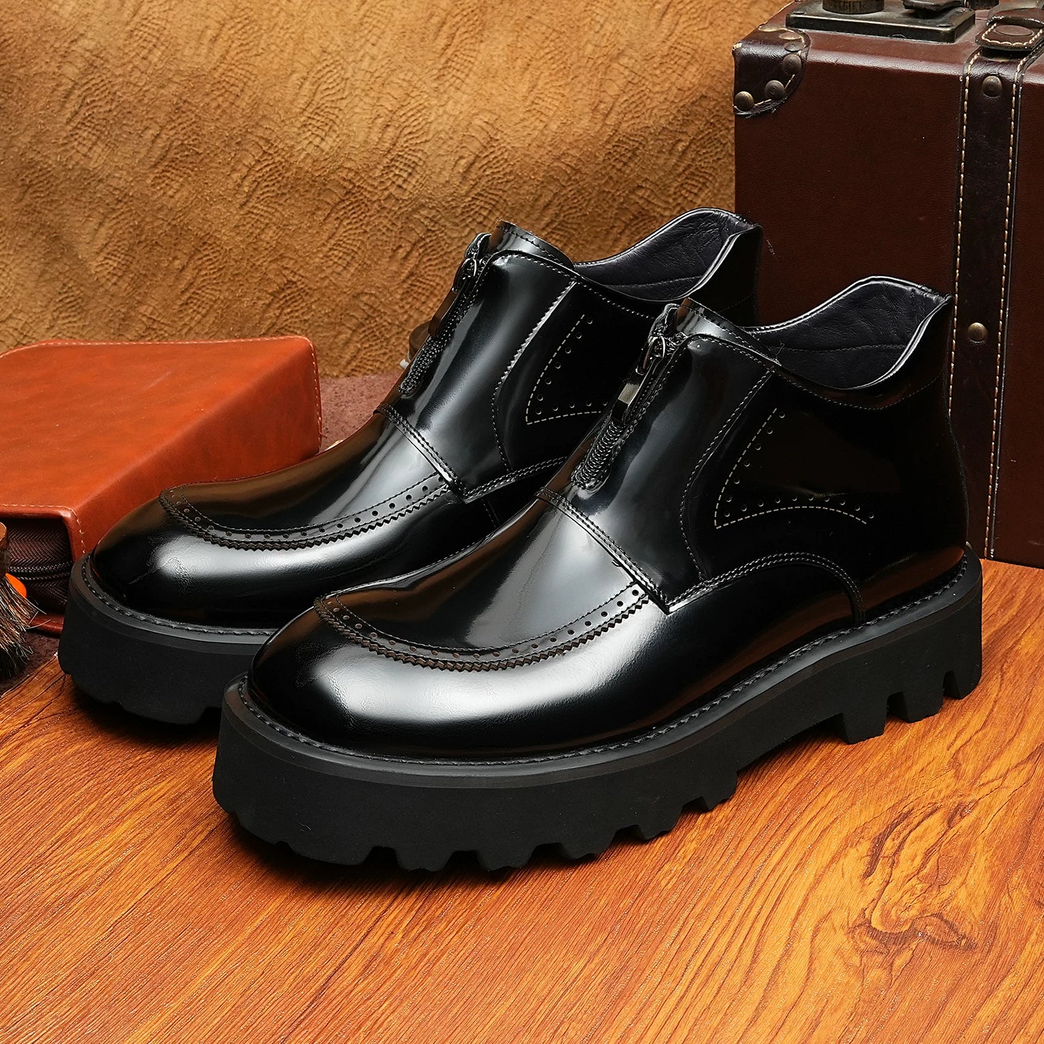 Men's Genuine Leather Martin Boots, Height Increasing, Thick Sole