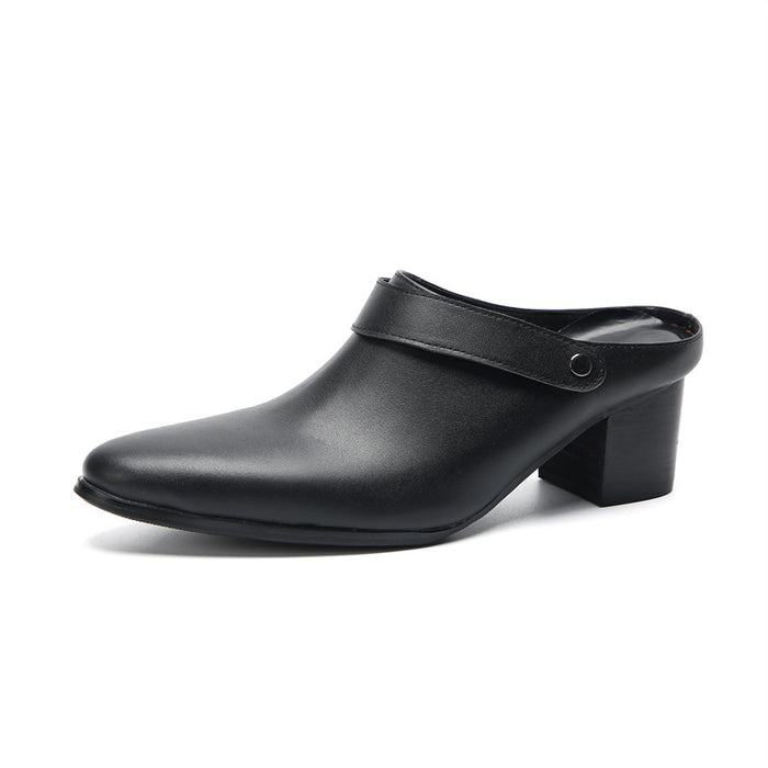 2025 summer new one-word with thick-soled high-heeled slippers men's muffin bottom heightening beach shoes slope heel lazy sandals