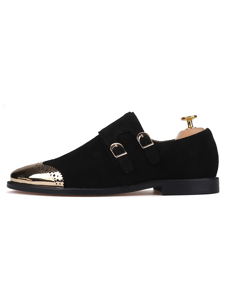 Retro British style men's slip-on casual lazy shoes fashionable metal buckle genuine leather nubuck leather European and American loafers