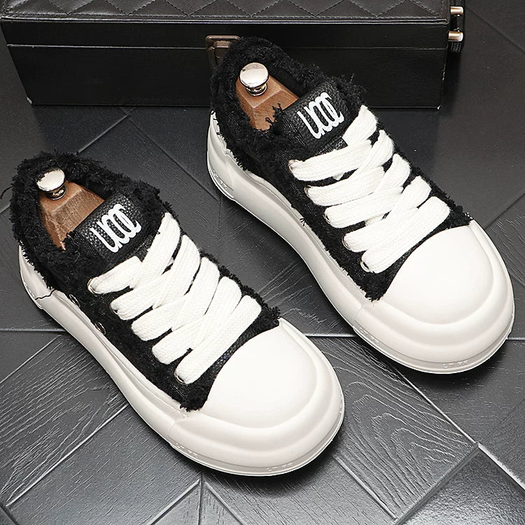 Men's Platform Breathable Canvas Korean-Style Skate Sneakers Casual 2026 Spring New