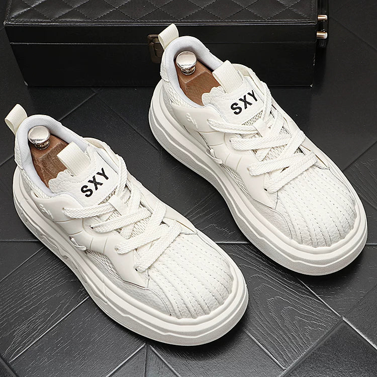 Men's 2026 Spring New Height-Increasing Platform Mesh Athletic White Sneakers