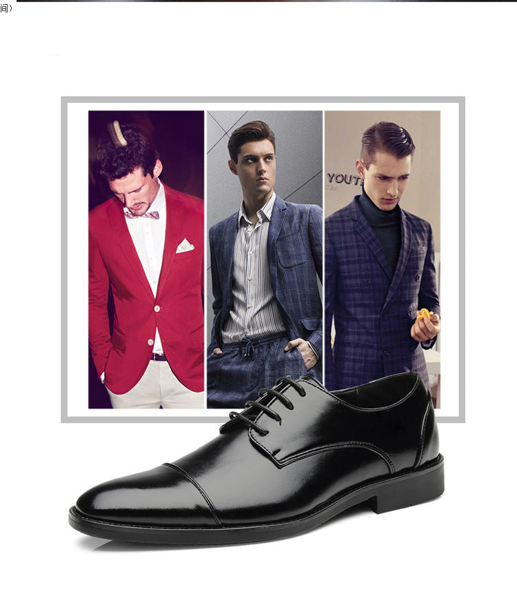 Spring new pointed-toe lace-up business dress leather shoes for men, british style brogue cross-bord