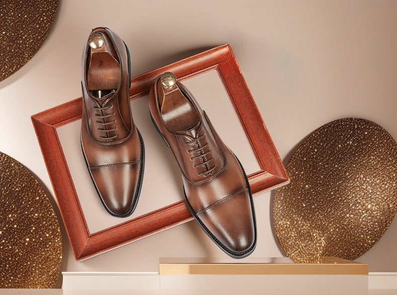Cross-border 2026 spring/autumn three-panel leather dress shoes for men - anti-slip, business formal