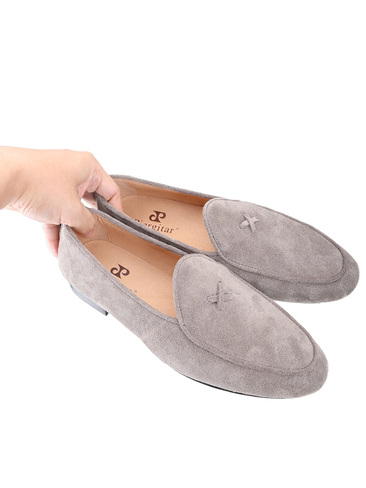 Summer two-color nubuck leather men's handmade loafers British style classic cow suede slip-on smoking shoes for men