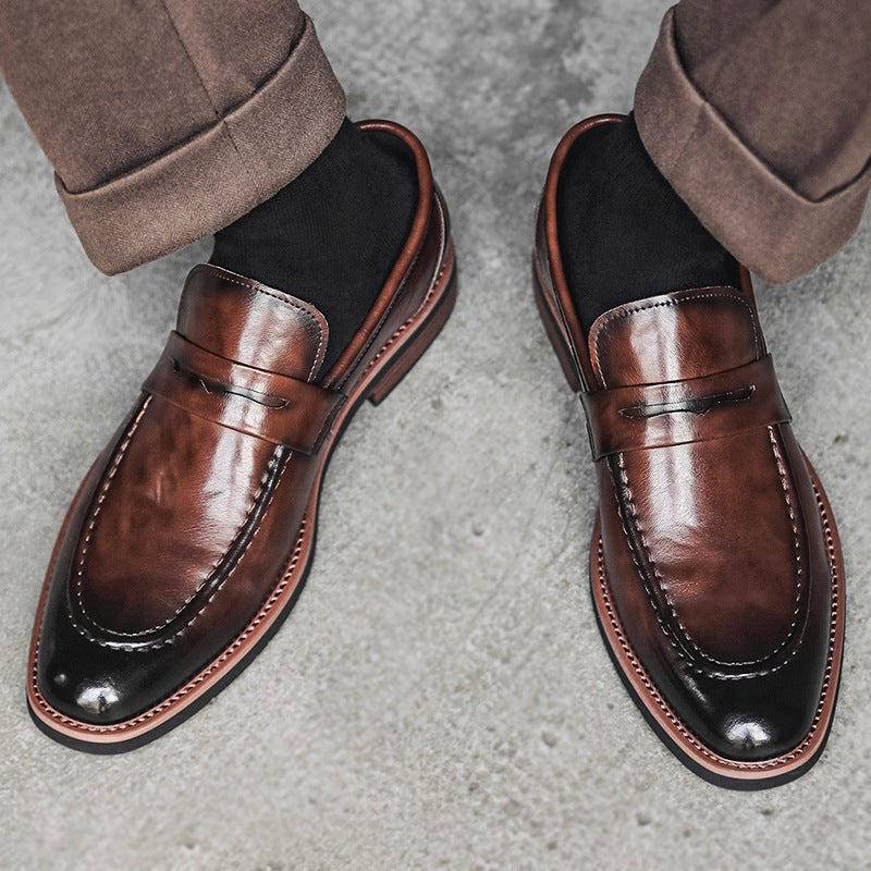 Cross-border new arrival leather shoes for men 2026 british style slip-on round toe casual loafers 3