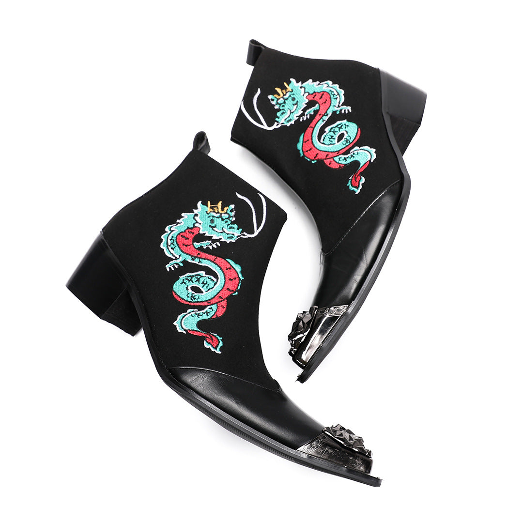 Martin boots brand western cowboy boots side zipper V-mouth embroidery sleeve knight boots retro medium tube square head riding boots