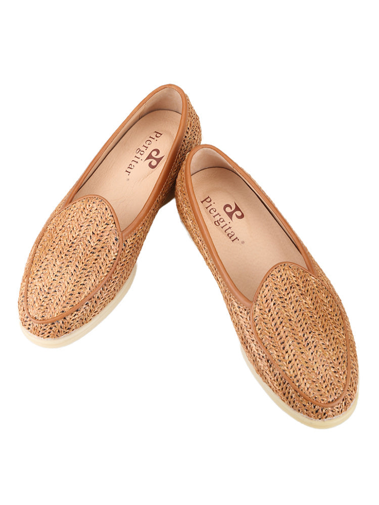 Summer matcha green navy breathable raffia woven men's sailing shoes milky white non-slip outsole casual shoes