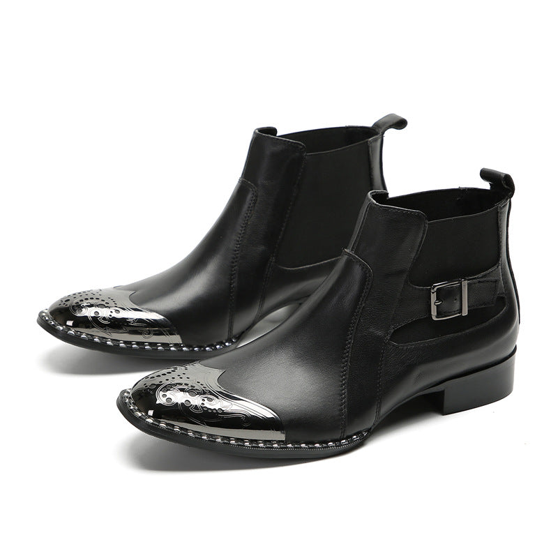 New autumn and winter comfortable cowhide men's shoes Chelsea boots low-cut British style short boots flat-soled Korean style Japanese-style foreign trade shoes