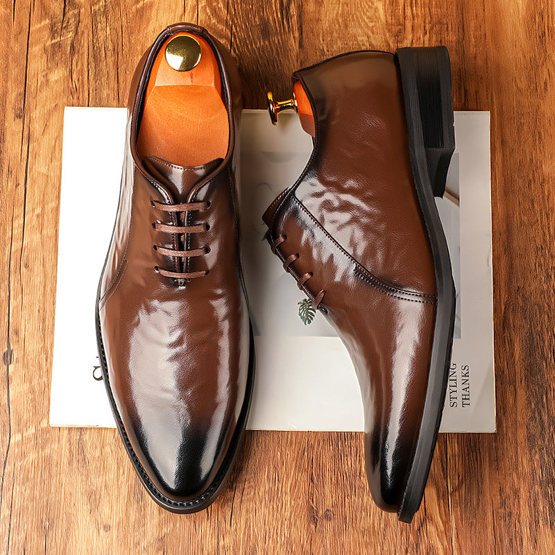 2026 new men's leather dress shoes - lace-up business casual leather shoes - pointed toe british 2