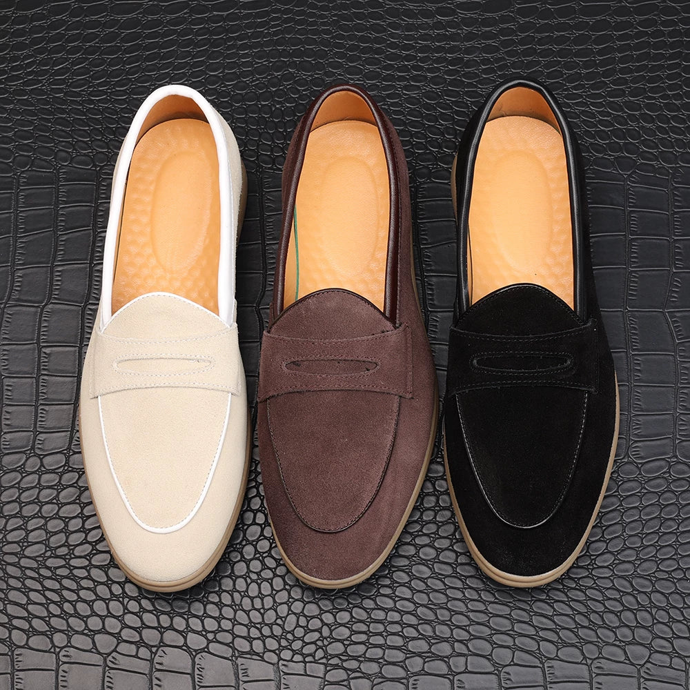 Men's Genuine Leather Loafers, Suede, Slip-On