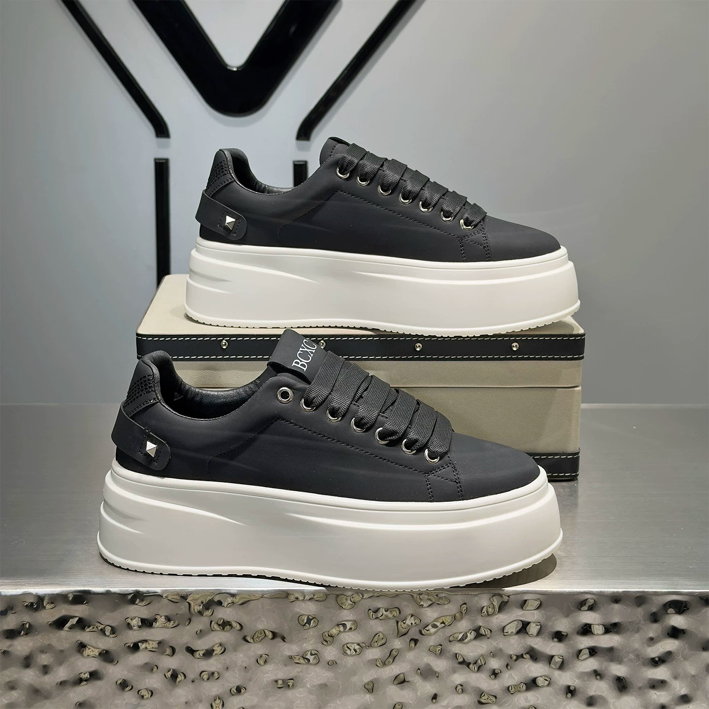 Men's Height-Increasing Platform Minimalist Trendy White Sneakers Spring New