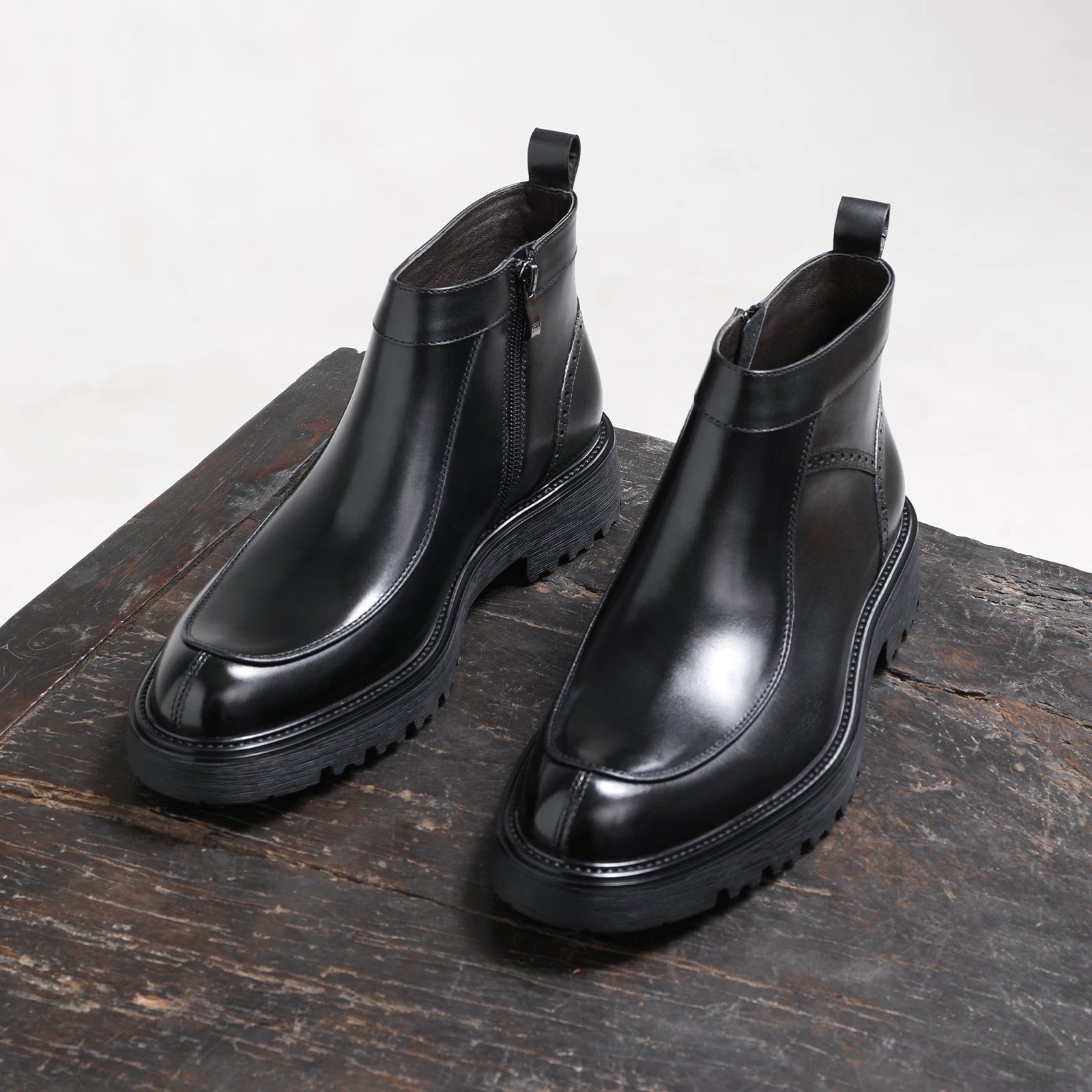 Men's Genuine Leather Martin Boots, Thick Sole, Round Toe