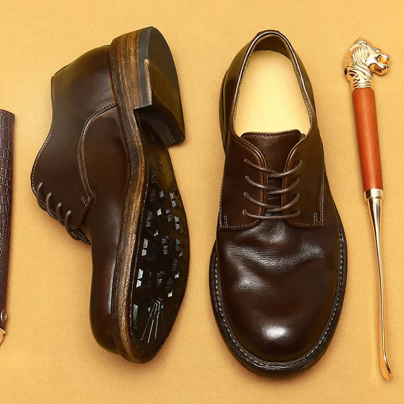 Men's Genuine Leather Derby Shoes, Handmade, British Style
