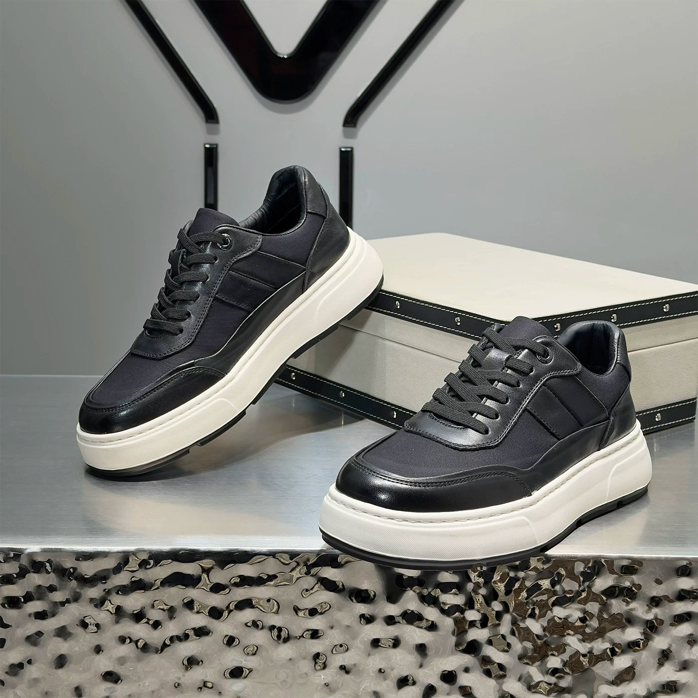 Men's Platform Low-Top Trendy White Sneakers New