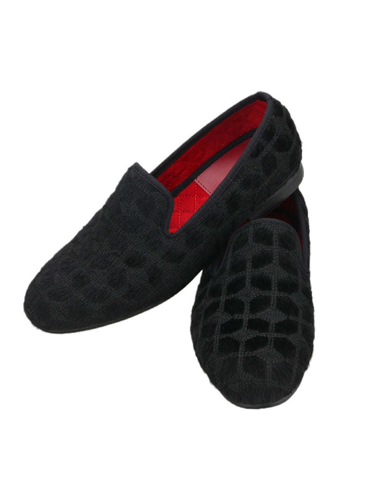 Piergitar's new handmade black velvet plaid men's loafers European and American style trendy banquet slip-on shoes