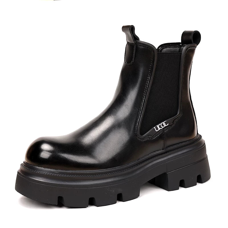 Men's Black Martin Boots, Height Increasing, Thick Sole