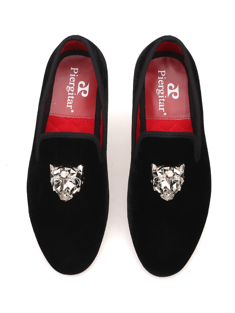 Piergitar handmade men's imported velvet loafers silver PP buckle European and American one-legged trendy low-top shoes